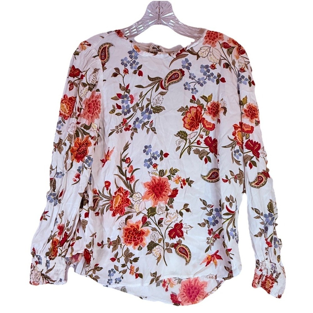 LOFT‎ Floral Boho Blouse M Lightweight Viscose Peasant Top - Picture 5 of 10